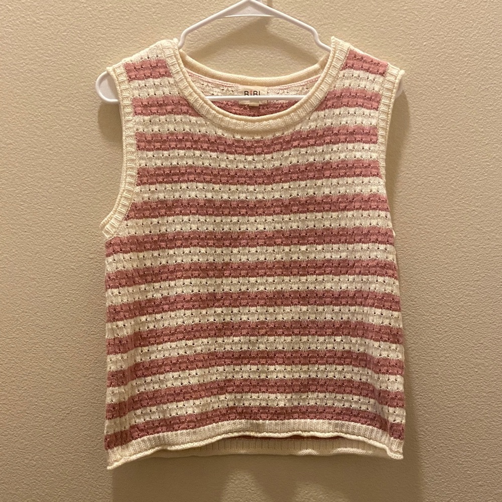 Striped Knit Sleeveless Sweater Tank - Cream & Dusty Rose size large